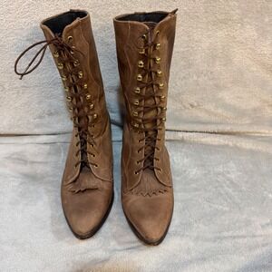 Laredo Brown Leather Lace Up Kiltie Western Boots Womens 7.5 M Pointed Toe 794